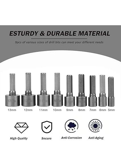 Bluedeal - Bluedeal 9pcs 14 Hex Shank Power Nut Driver Drill Bit Socket Wrench Screw 513mm Magnetic Nut Driver Set - Image 1