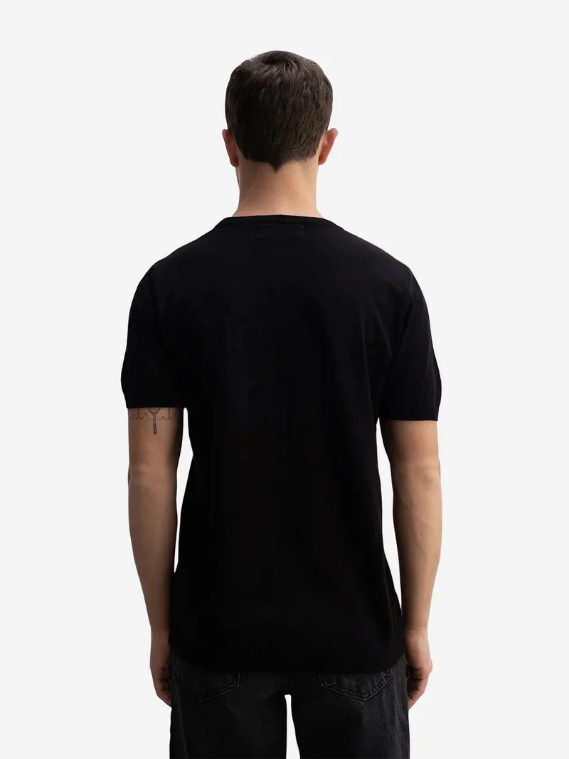 Giesto Black GIESTO Plain Crew Neck Ribbed T-Shirt for Men | Best Price UAE