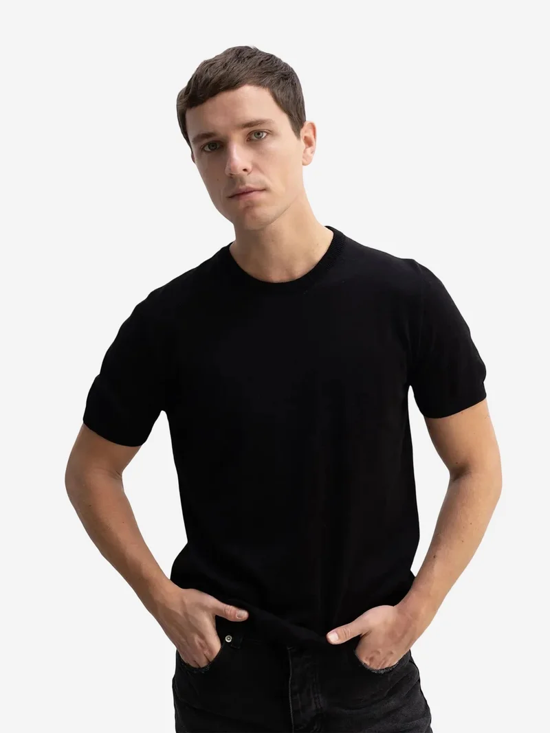 جيستو GIESTO Plain Crew Neck Ribbed T-Shirt