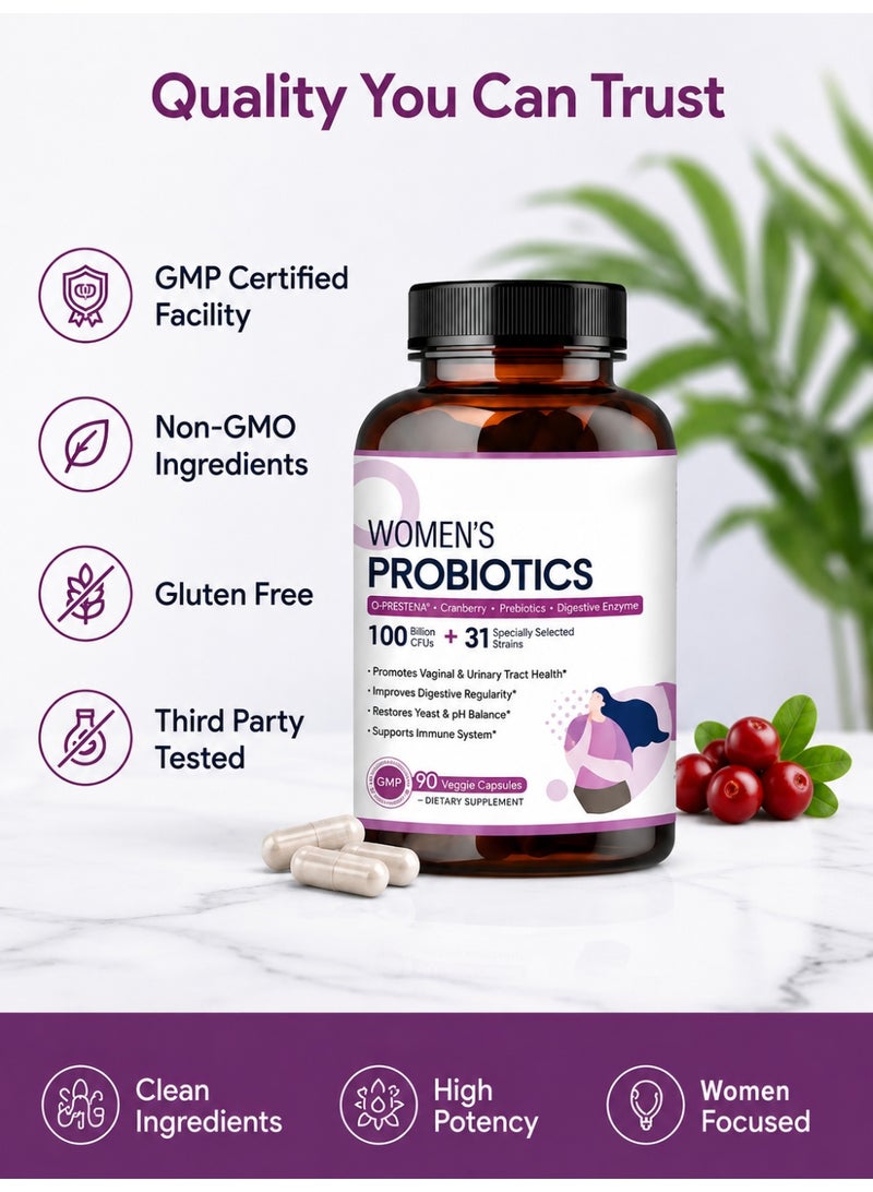 Probiotic Live Women Daily Probiotic 90 Capsules 100 Billion CFU 31 Strains with Organic Prebiotics for Digestive and Immune Health - Image 5