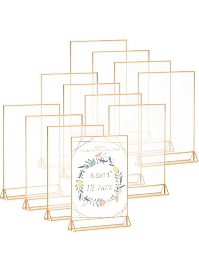 Generic Acrylic Gold Sign Holder,Wedding Table Numbers Picture Frames, Double Sided Menu Holders Picture Frames for Restaurants, Home, Photo Frames, Store (8.5 x 11- 12 Pack)  - Image 1