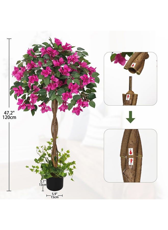 Briful 3.94FT Artificial Bougainvillea Tree in Pot – Faux Silk Bougainvillea Floral Tree Decorative Pink Fake Trees for Home Office Living Room Indoor Outdoor Décor - Image 2