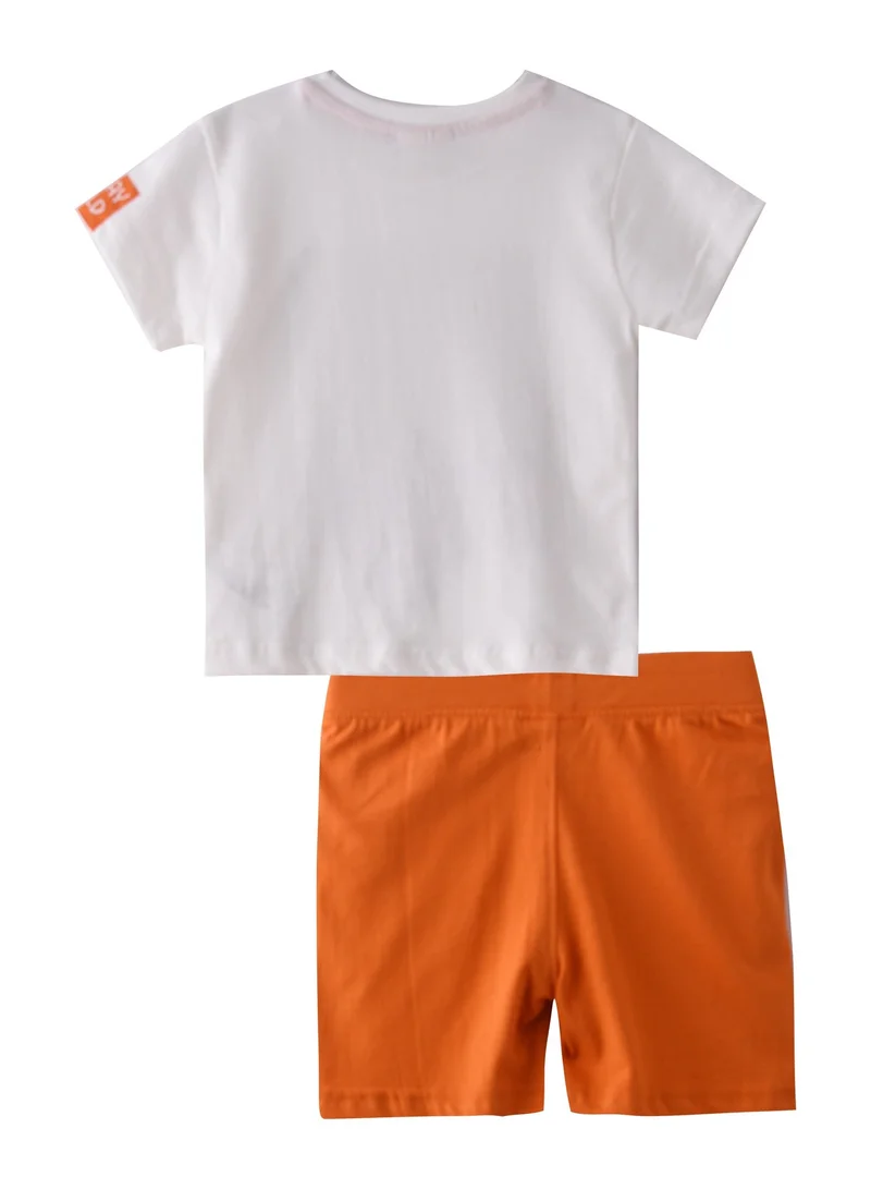 Victor And Jane  Baby Boys 2 piece Set - T-Shirts & Shorts - Off-While and Orange (100% Cotton)- VJ for Men | Best Price UAE