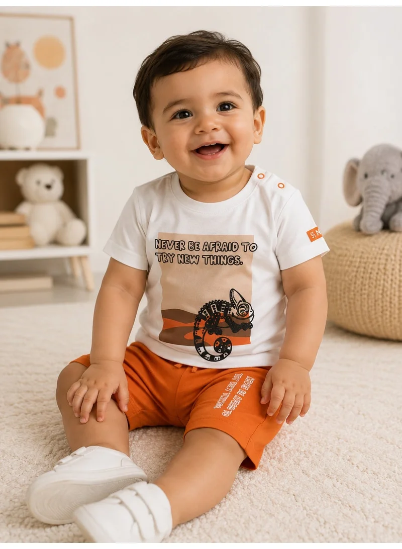 Baby Boys 2 piece Set - T-Shirts & Shorts - Off-While and Orange (100% Cotton)- VJ