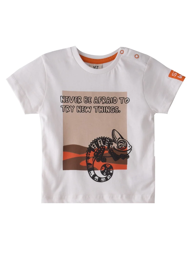 Victor And Jane  Baby Boys 2 piece Set - T-Shirts & Shorts - Off-While and Orange (100% Cotton)- VJ for Men | Best Price UAE
