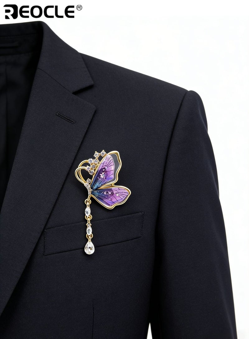 REOCLE Women's Pendant Brooch Elegant Butterfly Pin Iridescent Wing & Crystal-Accent Design for Statement-Making Outfit Styling - Image 2