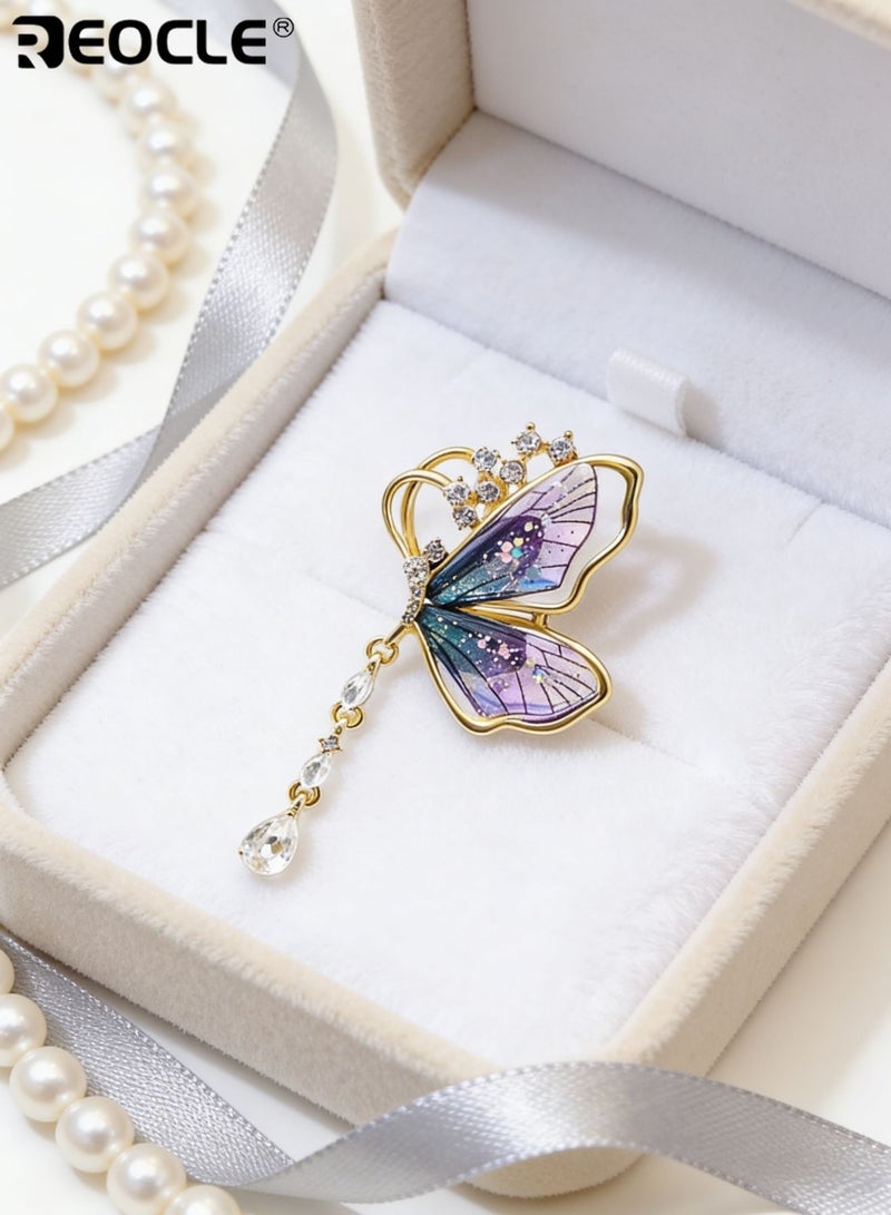 REOCLE Women's Pendant Brooch Elegant Butterfly Pin Iridescent Wing & Crystal-Accent Design for Statement-Making Outfit Styling - Image 4