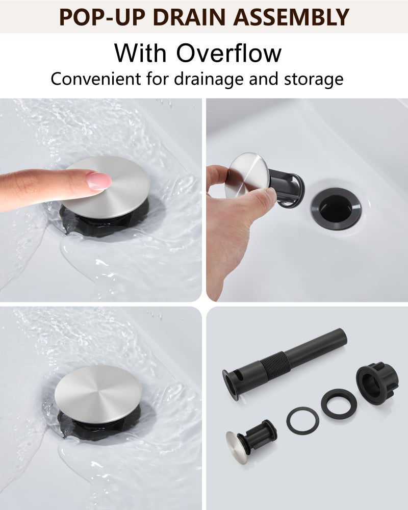 Midanya Single Hole Bathroom Faucet 1 Hole Waterfall Spout 304 Stainless Steel Bathroom Sink Faucet With Deck Plate And Pop-Up Drain Suitable For Rv Vanity Brushed Nickel - Image 5