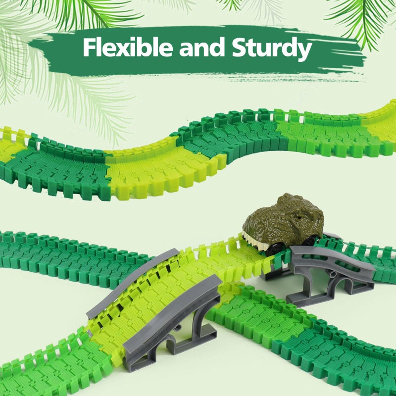 BEMITON 96 Pieces Dinosaur Track Expansion Set - Birthday Gift for 3 4 5 6 7 Year Old Boys Kids, Track Pack Compatible with Dino Race Car Toys, Add-On Accessories for Building Play Sets - Image 5