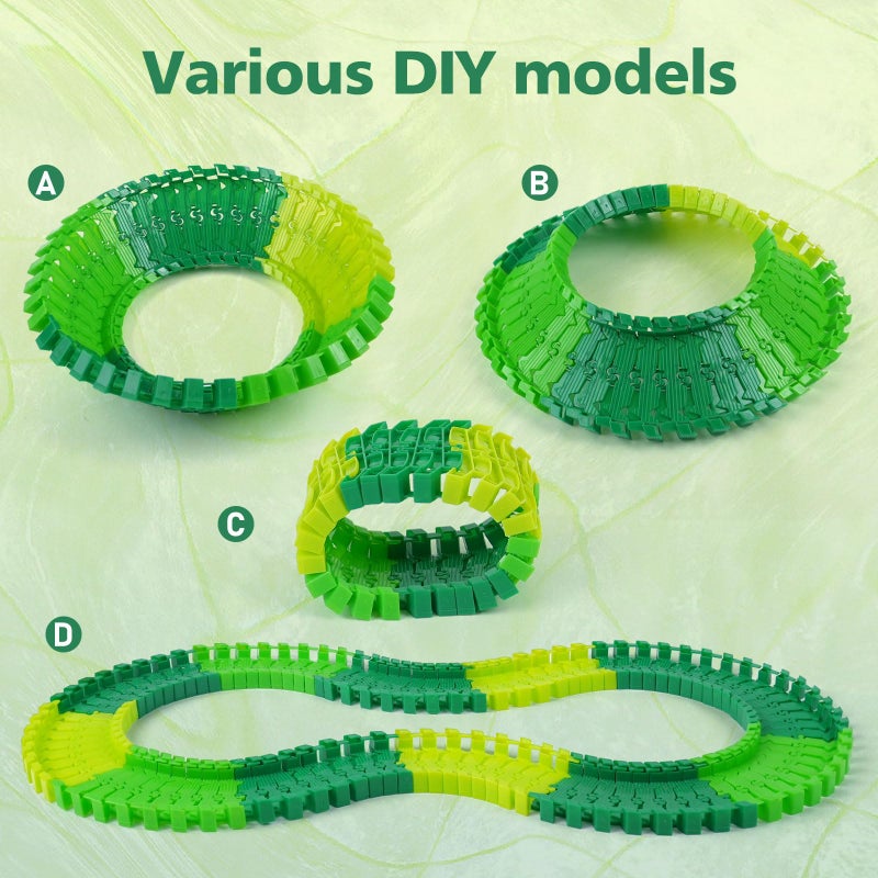 BEMITON 96 Pieces Dinosaur Track Expansion Set - Birthday Gift for 3 4 5 6 7 Year Old Boys Kids, Track Pack Compatible with Dino Race Car Toys, Add-On Accessories for Building Play Sets - Image 2