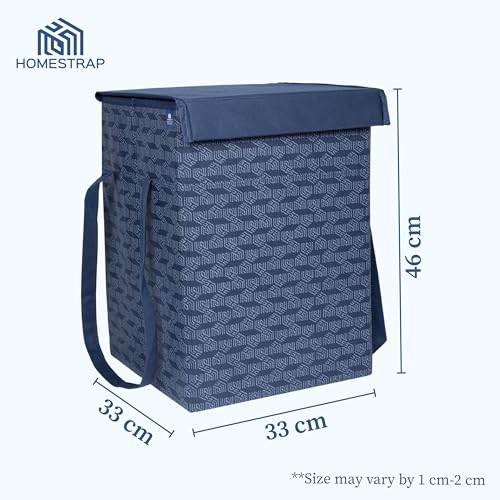 Homestrap Printed Non-Woven Laundry Basket with Lid and Handle – 50L Foldable Cloth Storage Hamper for Clothes, Towels, Toys, Shoes | Collapsible Organizer for Bedroom, Bathroom & More (Navy Blue) - Image 2