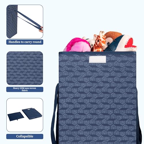 Homestrap Printed Non-Woven Laundry Basket with Lid and Handle – 50L Foldable Cloth Storage Hamper for Clothes, Towels, Toys, Shoes | Collapsible Organizer for Bedroom, Bathroom & More (Navy Blue) - Image 4