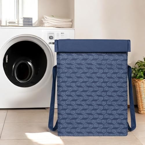 Homestrap Printed Non-Woven Laundry Basket with Lid and Handle – 50L Foldable Cloth Storage Hamper for Clothes, Towels, Toys, Shoes | Collapsible Organizer for Bedroom, Bathroom & More (Navy Blue) - Image 1