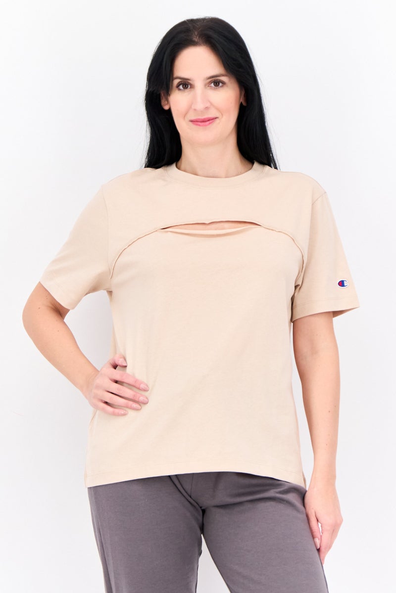 Champion Women Regular Fit Short Sleeves Outdoor Top, Beige - Image 1