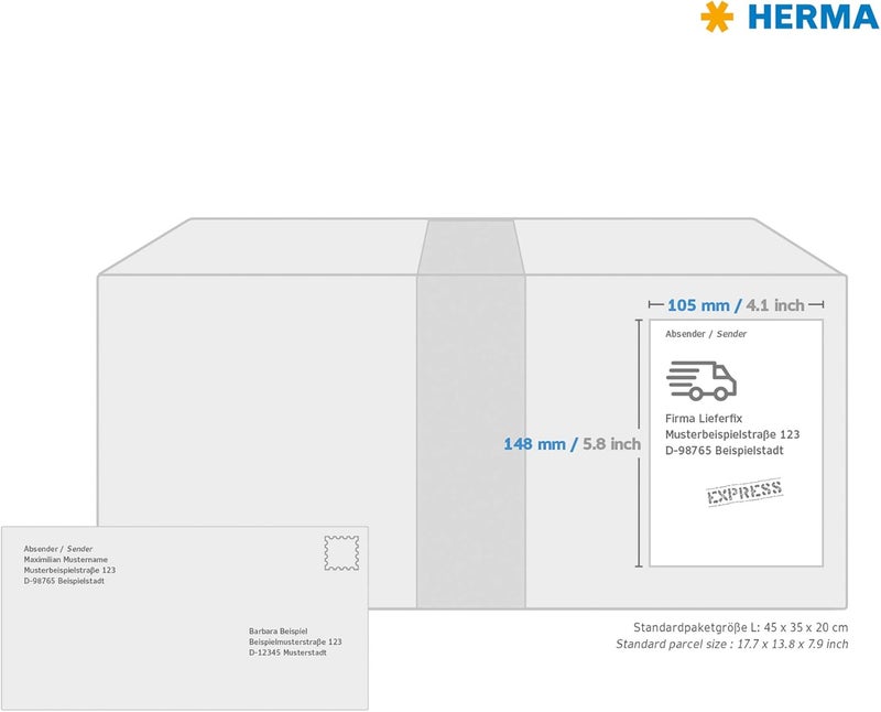 Herma Self Adhesive Multi-Purpose Labels, 4 Labels Per A4 Sheet, 100 Labels For Laser And Inkjet Printers, Large, 105 x 148 mm (5063) - Image 4