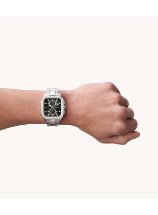 Men Inscription Rectangle Shape Stainless Steel Chronograph Wrist Watch BQ2655 - 42mm - Silver - view 4