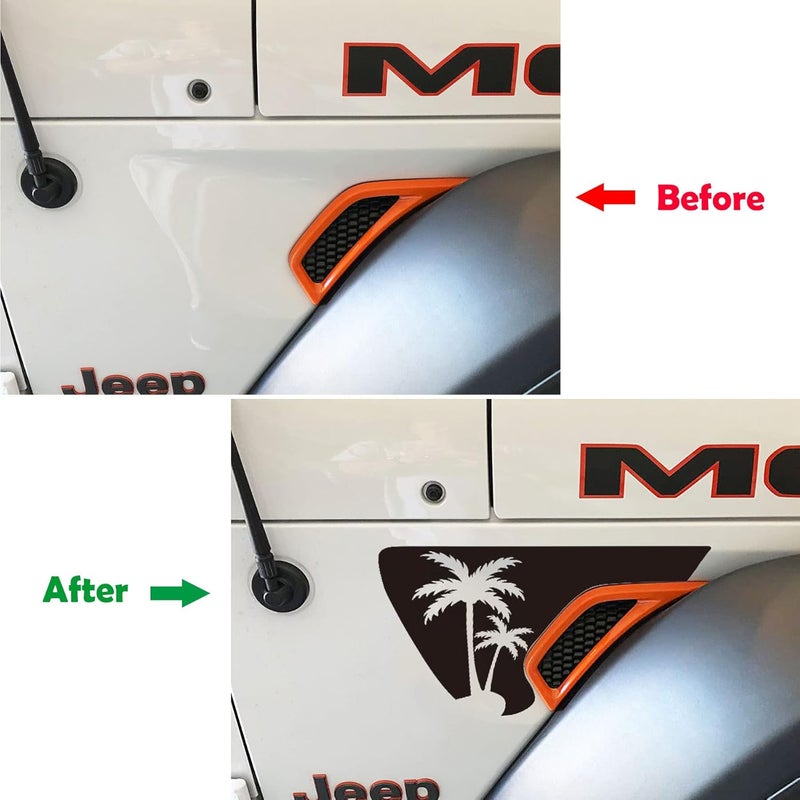 Zxiaochun Side Fender Vent Coconut Trees Decals, Precut Matte Black Vinyl Sticker Compatible with Jeep Wrangler JL JLU 2018 2019 2020 2021 2023 2024 2025 and Gladiator JT 2020-2023 2024 2025(1 Pair) - Image 2