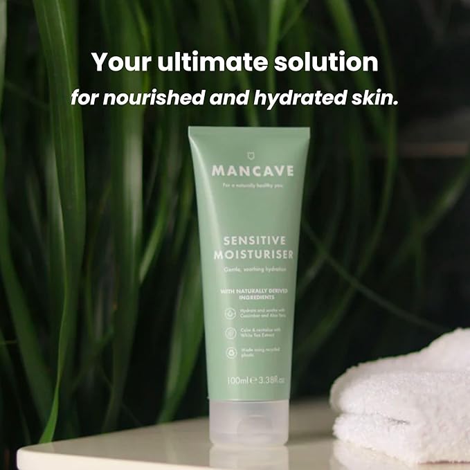 ManCave مرطب مان كاف الحساس 100 مل للرجال يرطب ويغذي البشرة مع الألوة فيرا وزبدة الشيا مختبر جلدياً خصائص مرطبة ومهدئة تركيبة طبيعية صديقة للنباتيين - Image 2