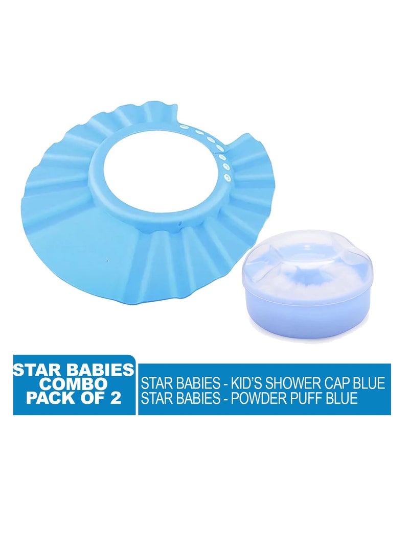 STAR BABiES Star Babies - Combo Pack of 2- Kids Powder Puff  with Kids Shower Cap - Blue  - Image 2
