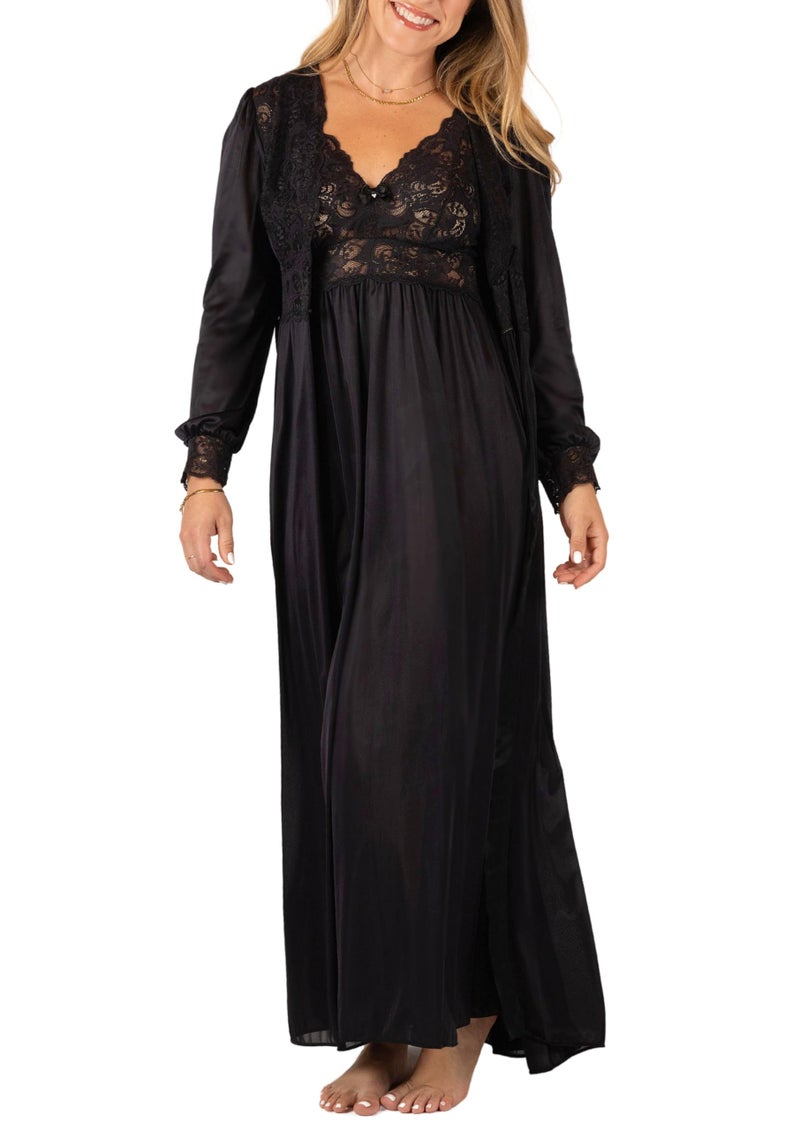 Shadowline Silhouette Gown and Peignoir Set (51737), Black, S - Image 1