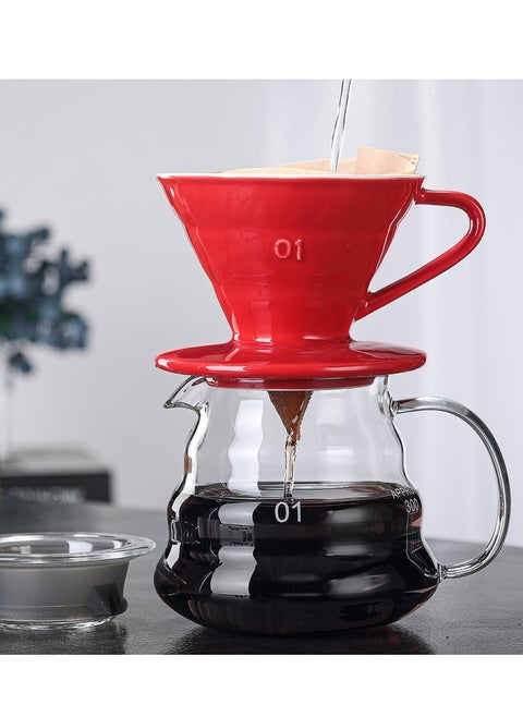 طقم تقطير v60 ألة قهوة مكونة من قمع سيراميك أحمر و سيرفر زجاجي 01