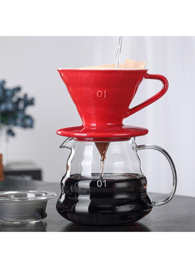 رانك  - طقم تقطير v60 ألة قهوة مكونة من قمع سيراميك أحمر و سيرفر زجاجي 01 - Image 1