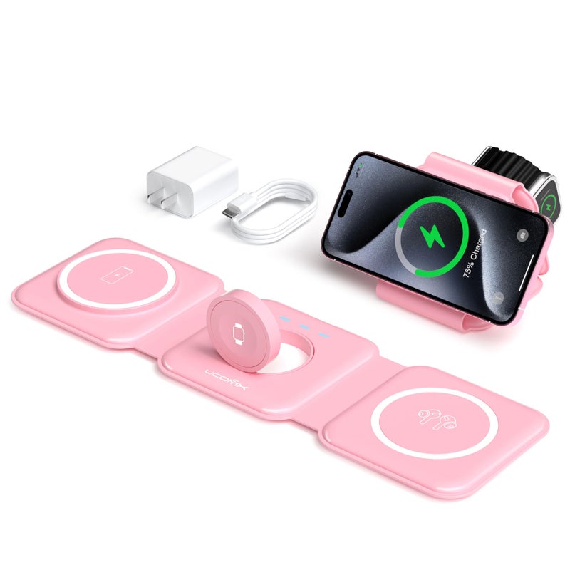 UCOMX 3 in 1 Charging Station for Multple Devices,Foldable 3 in 1 Wireless Charger for Travel,Nano Wireless Charging Station for iPhone16 15 14 13 12 Pro Max/Watch 10 9 8 7 6 5 4 3 Ultra/AirPod Pro - Image 1