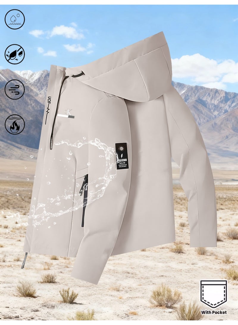 New model: Men’s waterproof and stain-resistant outdoor sport/casual/streetwear/commuter functional windbreaker with letter print.