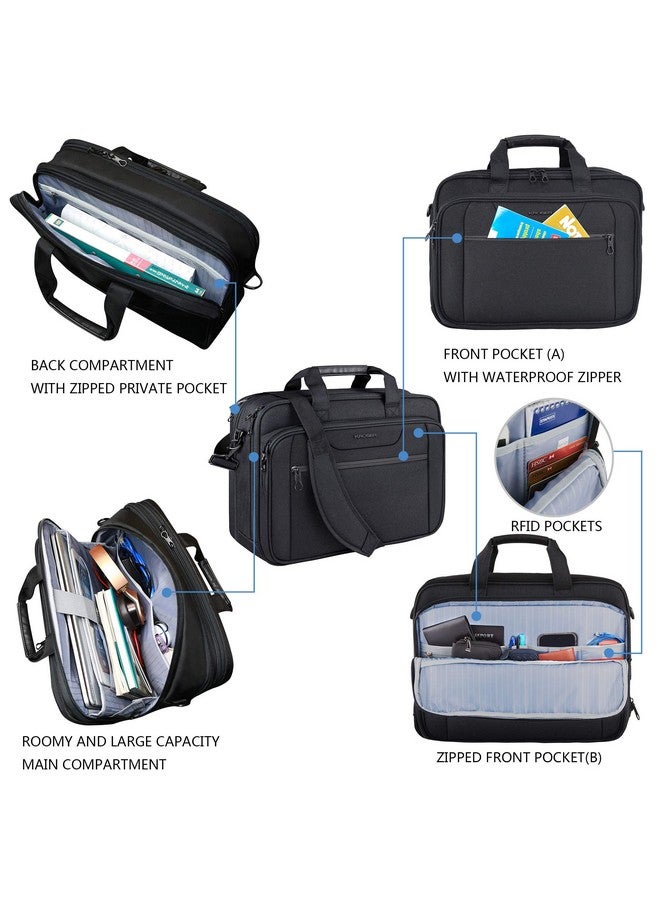 KROSER KROSER Laptop Bag Expandable Laptop Briefcase Fits Up to 17.3 Inch Laptop Water-Repellent Shoulder Messenger Bag Computer Bag for Travel/Business/Men/Women-Black  - Image 3