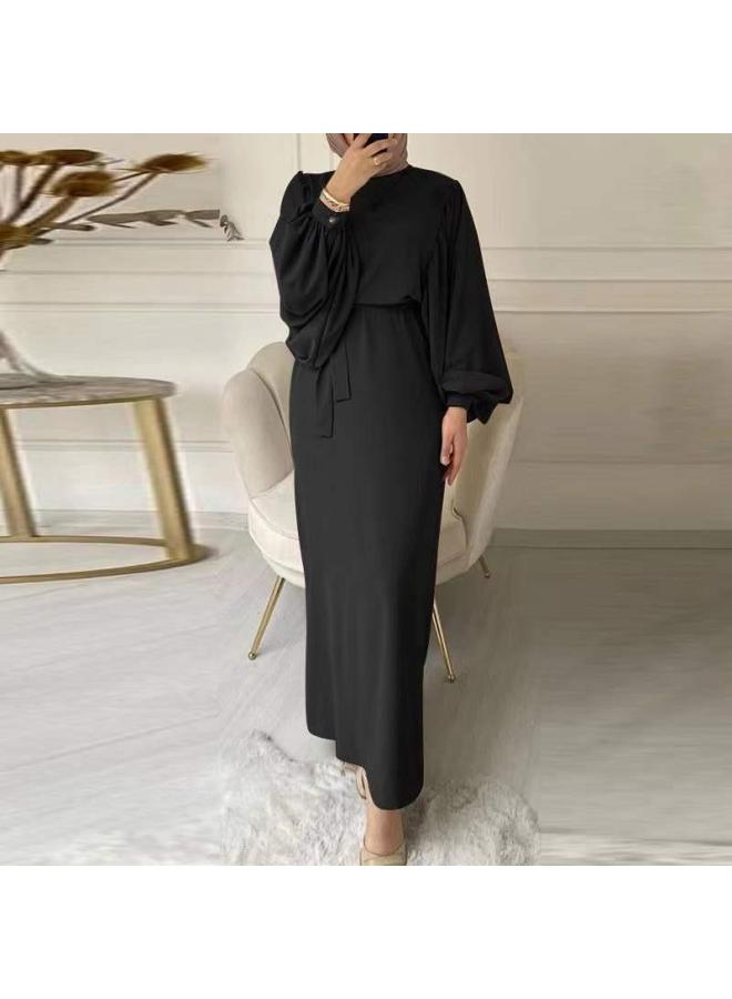 2025 Muslim Fashion Lantern Sleeve Waist Hip Hip Long Sleeve Dress - Image 2