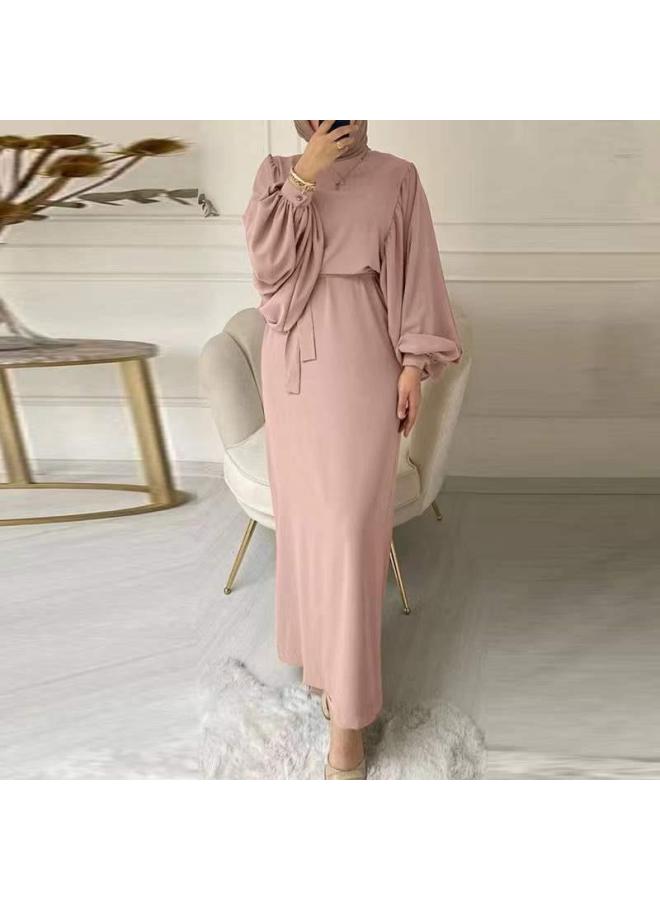 2025 Muslim Fashion Lantern Sleeve Waist Hip Hip Long Sleeve Dress - Image 1