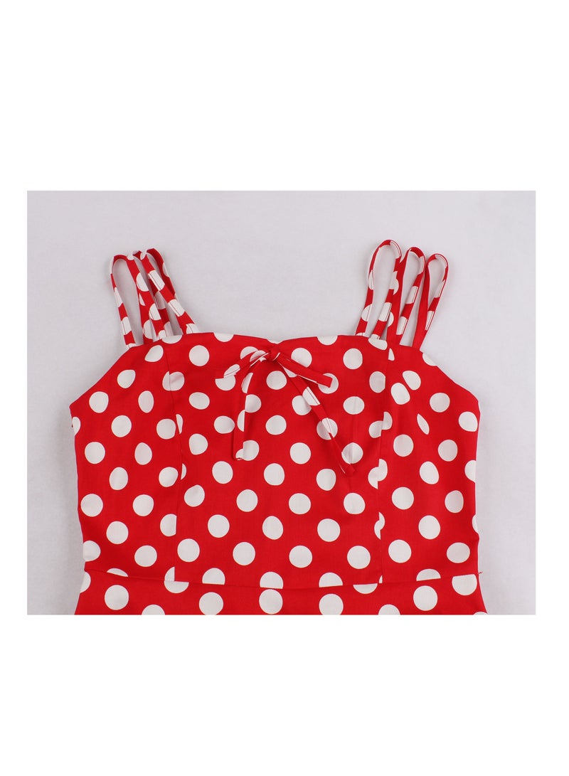 NIBEMINENT Summer wave dot halter slim dress - Image 3