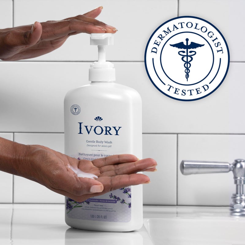 Ivory Body Wash, Designed for the Whole Family, Gentle Formula, Free of Dyes Heavy Perfumes Parabens Phthalates & Silicones, Lavender Scent, 35 oz - Image 3
