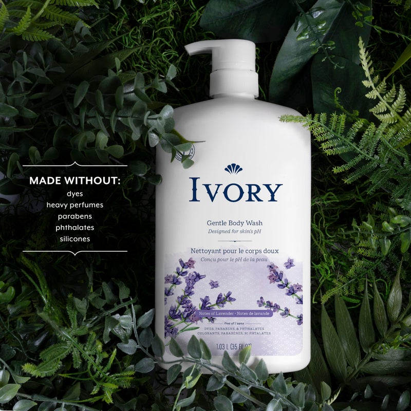 Ivory Body Wash, Designed for the Whole Family, Gentle Formula, Free of Dyes Heavy Perfumes Parabens Phthalates & Silicones, Lavender Scent, 35 oz - Image 2