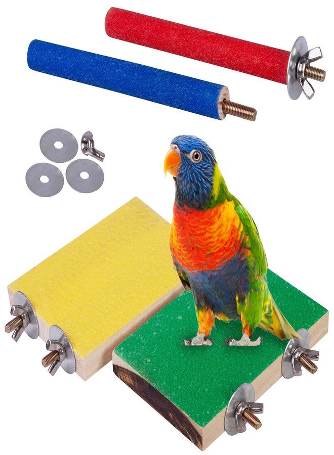 CHIOSHIO 4 PCS Bird Perch Stand Toy, Wood Parrot Perch Stand Platform Paw Grinding Stick, Cage Accessories Exercise Toys Budgies Parakeet Cockatiel Conure Hamster Gerbil Rat Mouse - Image 1