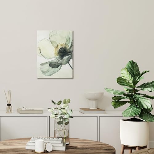 JolyWell Sage Green Wall Art, flower pictures wall decor, Minimalist Modern Gold Green Canvas Artwork Paintings, Boho aesthetic canvas wall art for bedroom Bathroom Living room Office Decorations,12"x16" - Image 3
