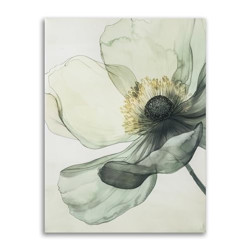 JolyWell Sage Green Wall Art, flower pictures wall decor, Minimalist Modern Gold Green Canvas Artwork Paintings, Boho aesthetic canvas wall art for bedroom Bathroom Living room Office Decorations,12"x16" - Image 1