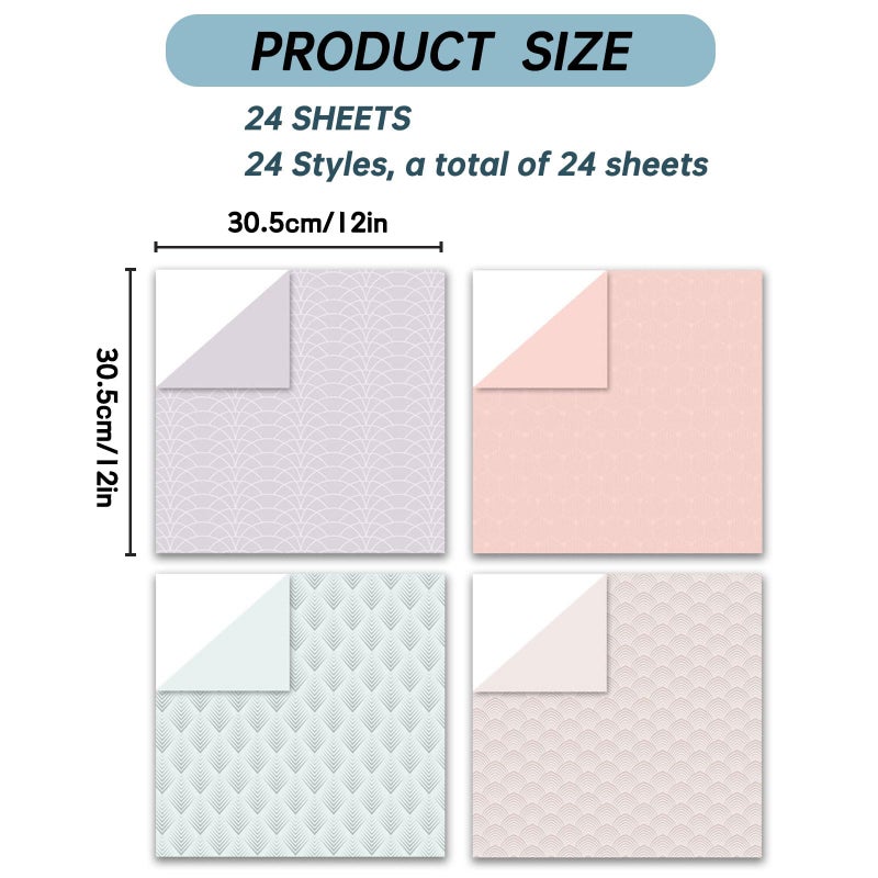 Colabrili ورق سكرابوك بوهو 12"X12"، طباعة مزدوجة الجوانب 13.76 أونصة/390 جرام، 24 ورقة للحرف اليدوية الزخرفية لصنع بطاقات خلفية أوريغامي ديكوباج لوازم سكرابوكينغ (بوهو1) - Image 2
