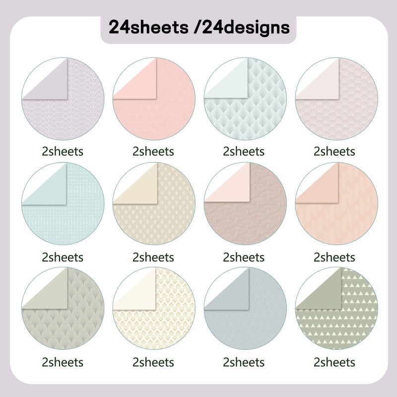 Colabrili ورق سكرابوك بوهو 12"X12"، طباعة مزدوجة الجوانب 13.76 أونصة/390 جرام، 24 ورقة للحرف اليدوية الزخرفية لصنع بطاقات خلفية أوريغامي ديكوباج لوازم سكرابوكينغ (بوهو1) - Image 3