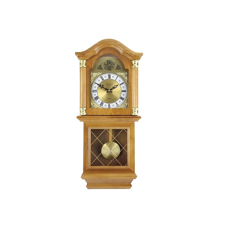 Bedford Clock Collection Bedford Clock Collection Swinging Pendulum Wall Clock 26 Inch Golden Oak