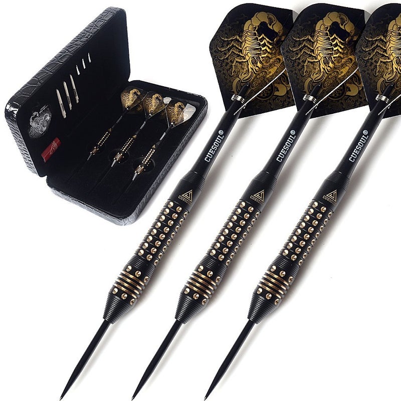 CUESOUL 20 Grams Steel Tip Darts Set with Black Deluxe PU Darts case-Black Scorpion - Image 1