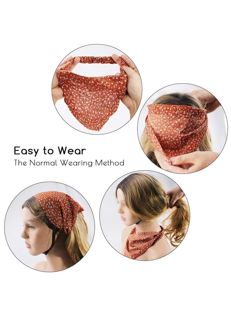 Oasisgalore 5-Piece Floral Elastic Hair Scarf Headband Set - Chiffon, Boho Turban Style with Hair Clips, Women & Girls Hair Accessories  - Image 4