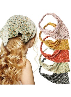 Oasisgalore 5-Piece Floral Elastic Hair Scarf Headband Set - Chiffon, Boho Turban Style with Hair Clips, Women & Girls Hair Accessories  - Image 1