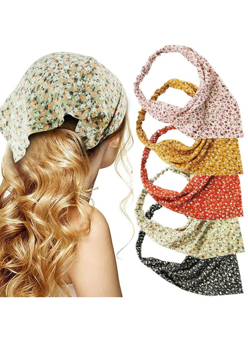 Oasisgalore 5-Piece Floral Elastic Hair Scarf Headband Set - Chiffon, Boho Turban Style with Hair Clips, Women & Girls Hair Accessories  - Image 1