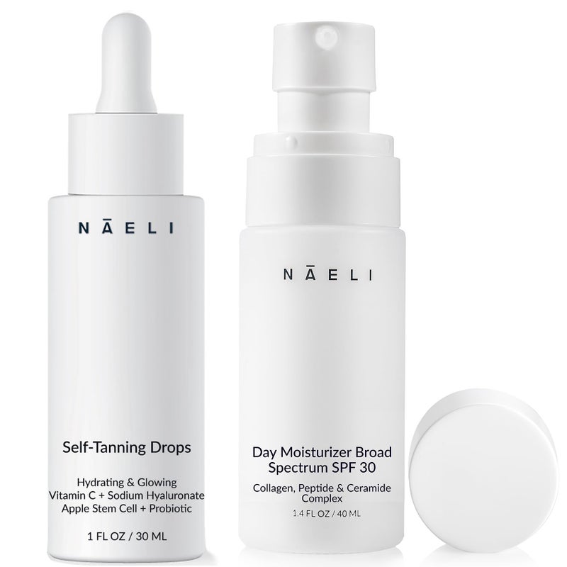 NAELI Self Tanner Drops & SPF 30 Face Moisturizer Bundle, Natural Anti-Aging Tanning Drops and Face Moisturizer with SPF 30 Set - Image 1