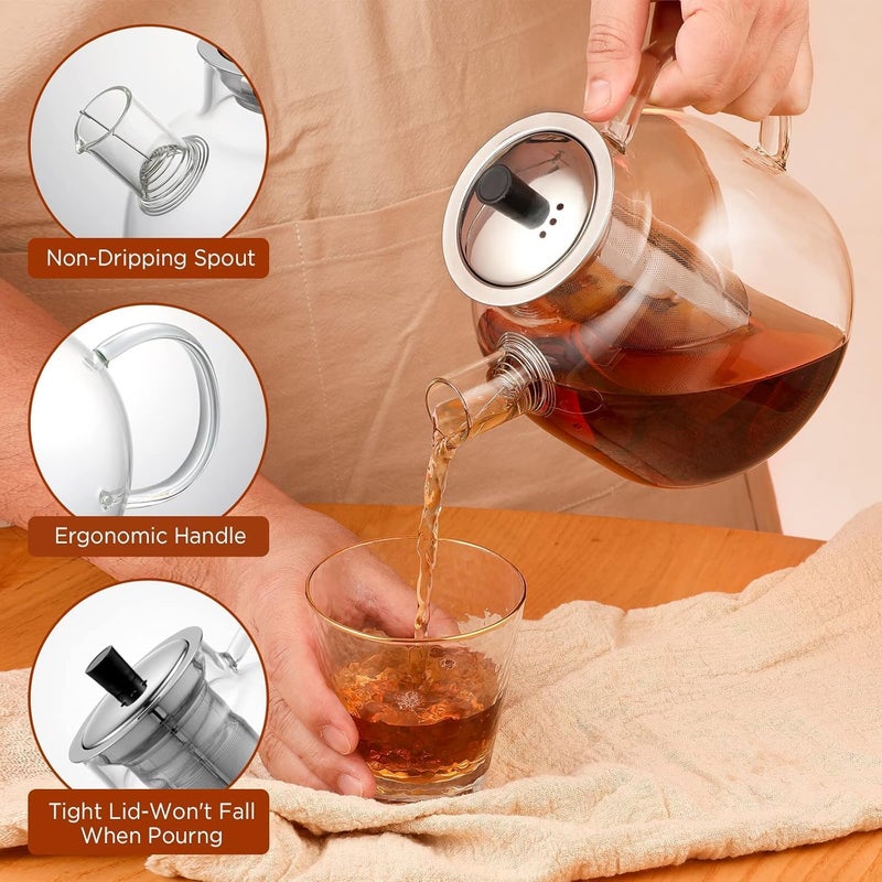 Generic 1500ml Glass Teapot with Removable Infuser - Elegant & Practical for Tea  Lovers - Image 2