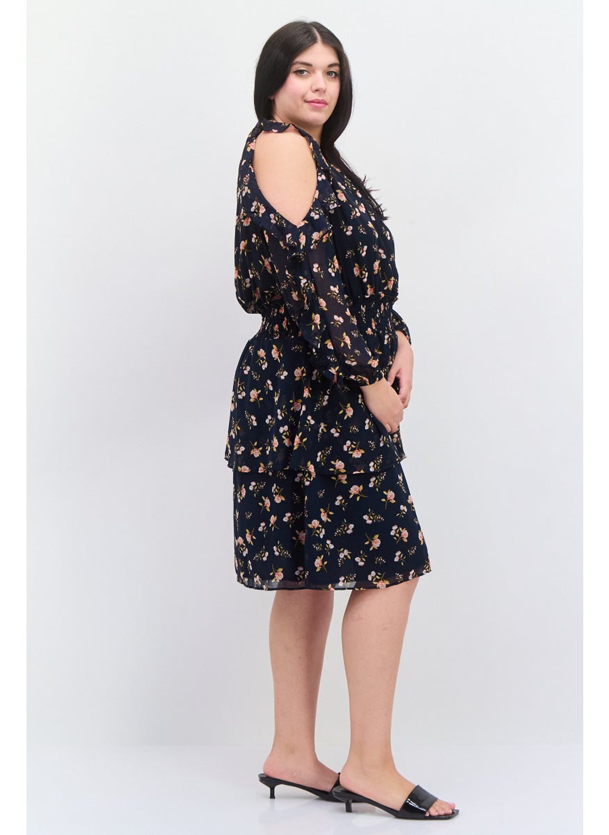 Women Plus Size Floral Print Midi Dress, Navy Combo - pzsku/Z4B809B18089378EA32D3Z/45/_/1737642929/0f8bb6ce-4ba8-473e-ae8a-0840a02a7c26