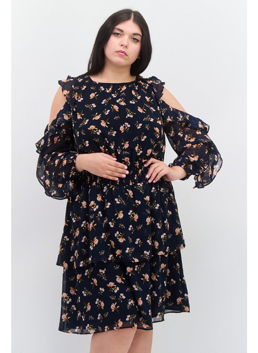 Women Plus Size Floral Print Midi Dress, Navy Combo - pzsku/Z4B809B18089378EA32D3Z/45/_/1740486123/f6a01b2c-398c-46d8-96c6-505c5adb0459