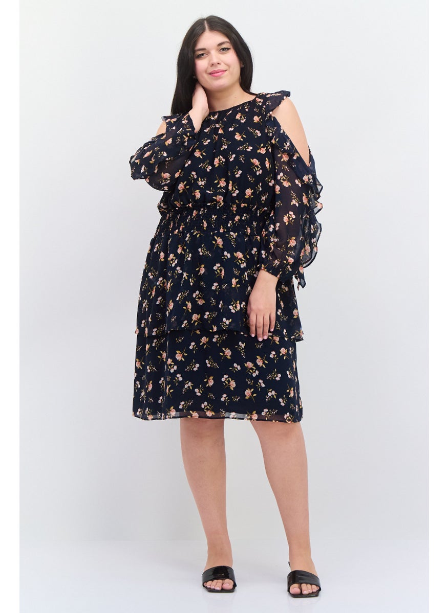 Women Plus Size Floral Print Midi Dress, Navy Combo - pzsku/Z4B809B18089378EA32D3Z/45/_/1740486129/882927b9-48c9-4918-9dc9-fab6d9c2c48f