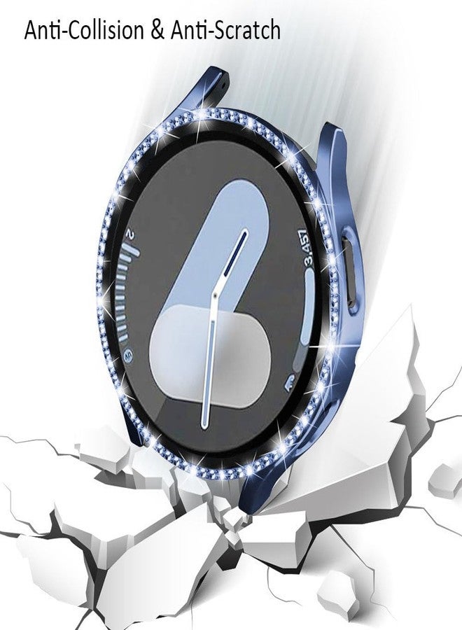 DEALELE [2-Pack] Case Compatible with Samsung Galaxy Watch 7 40mm, Bling Single-Row Diamond PC Protective Case Replacement Watch Cover Bumper (40mm, Blue+Transparent) - Image 3